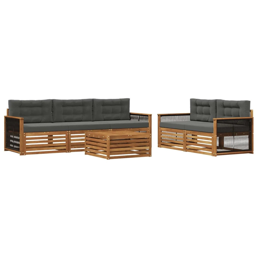 vidaXL Outdoor-Sofagarnitur aus Akazienholz mit 6 Kissen in Natur und Anthrazit - Bild 2