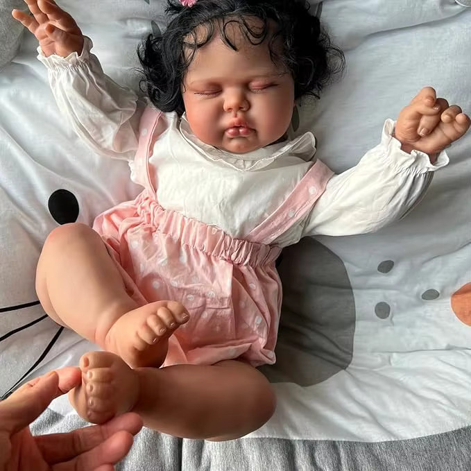 NPK Kleinkindpuppe, 19-Zoll, mit dunkler Haut, schlafendes Baby, Plüsch / Textil - Bild 4
