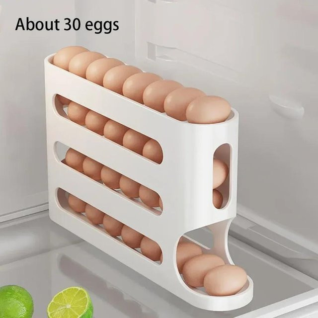 WIKHOSTAR Eierregal mit 4 Ebenen für den Kühlschrank, automatischer Eierspender und Organizer aus Kunststoff, Weiß, BPA-frei - Bild 1