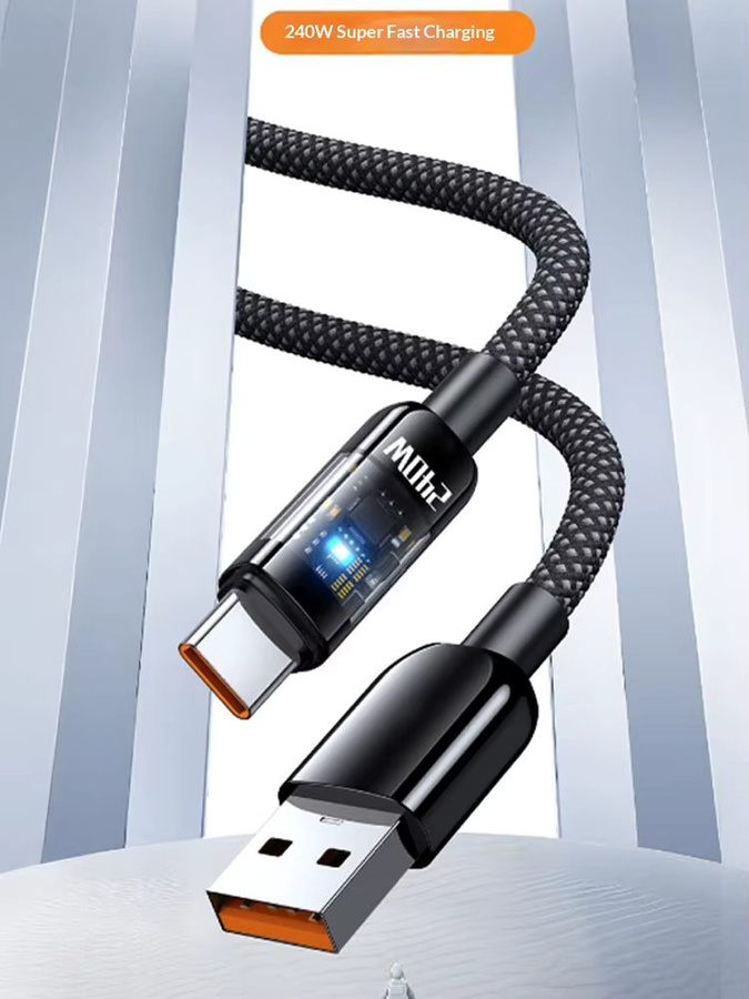 240W USB-C Schnellladekabel in Schwarz für Android-Handys, Länge: 1 Meter oder 2 Meter - Bild 6