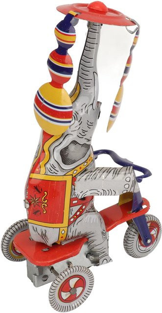 PULUZ 2 Elefant auf Dreirad, Blechspielzeug, Retro, Metall, Bunt - Bild 1