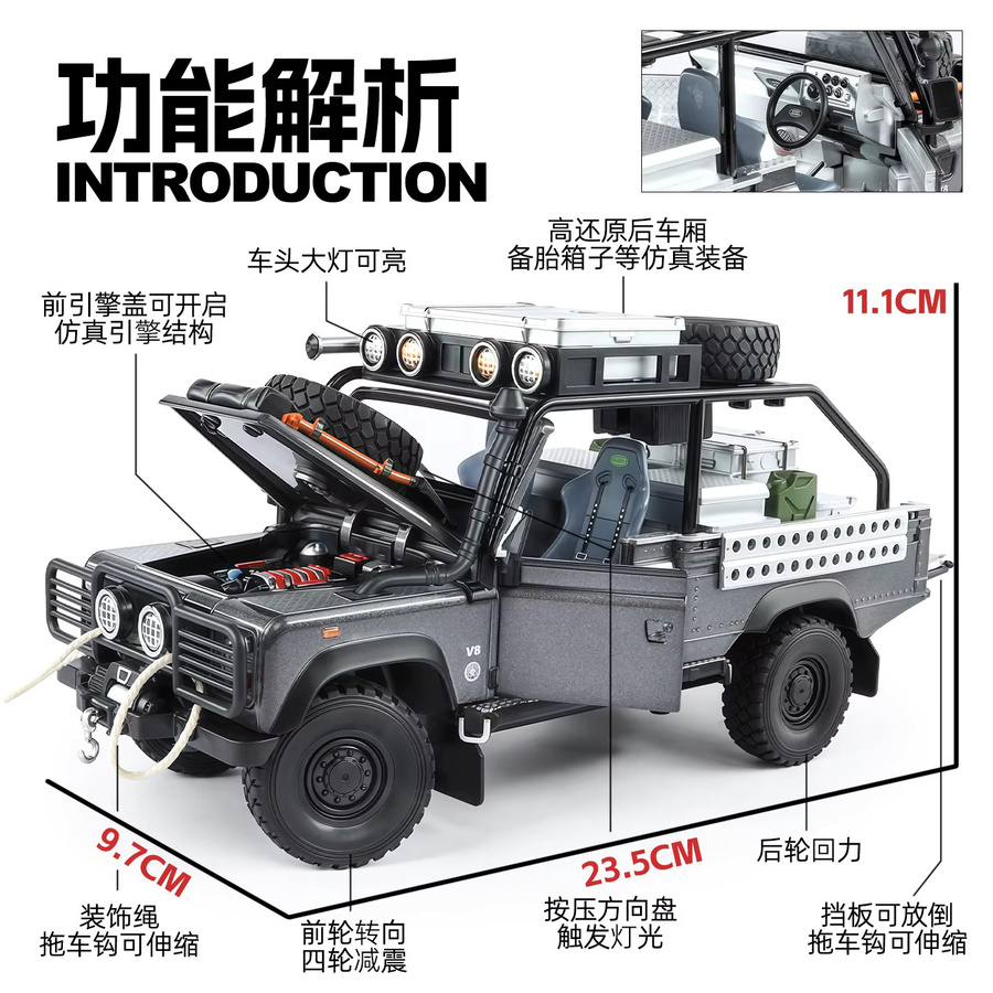 MAKEDA Land Rover Defender 110 Off-Road Edition, Automodell, 1:24, mit Licht und Sound, blau - Bild 2