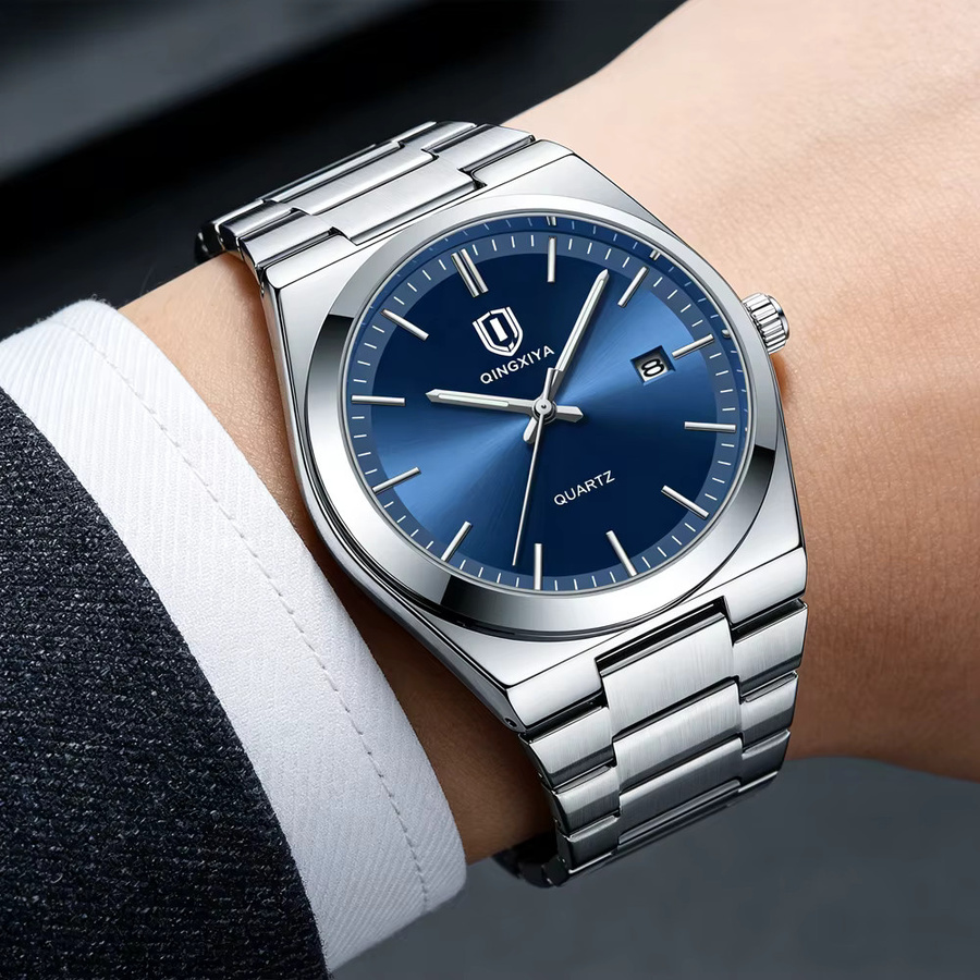 QINGXIYA Armbanduhr Quarz, Edelstahl, Blau, Herren - Bild 6