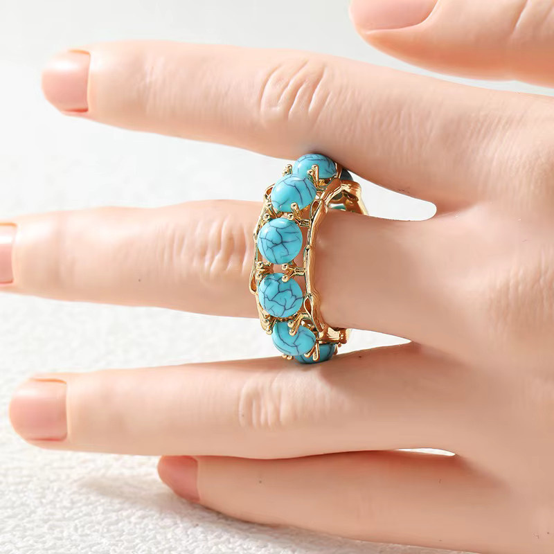 Vintage-Ring Damen, Gold, Türkisimitat - Bild 2