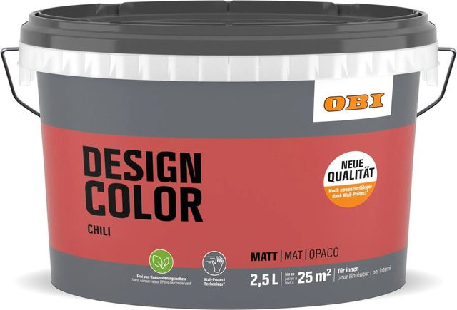 OBI Design Color Wandfarbe Chilli Rot Wasserbasierte Dispersionsfarbe für Mauerwerk - Bild 1
