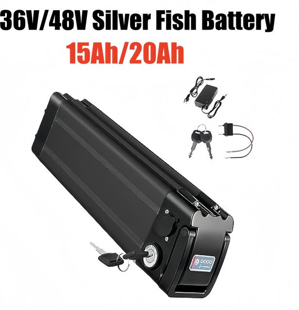 Bafang Lithium-Ionen-Akku 20 Ah für Silverfish 250 W-1000 W Motor Kit mit integriertem BMS und 2 A Ladegerät in Schwarz/Silber - Bild 1