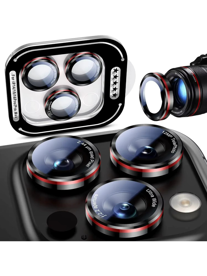 Kratzfeste HD-Objektivschutzfolie aus gehärtetem Glas für iPhone 17 Pro Max, iPhone 16 und iPhone 15 Plus, transparent/schwarz - Bild 4