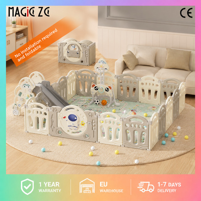 Magic ZC Baby-Laufstall mit Rutsche und Basketballkorb, Kinder-Aktivitätszentrum, modularer HDPE-Spielplatz - Bild 1