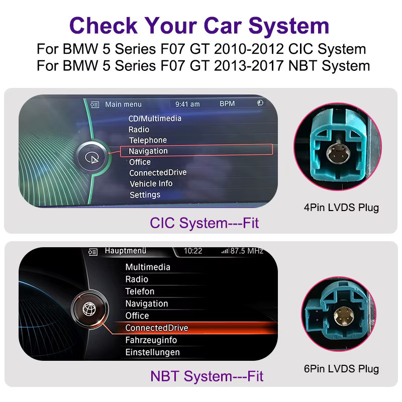AUTOTOP Carplay Multimedia-System mit 10,25 Zoll Linux-Touchscreen für BMW 5er F07 CIC/NBT 2010-2017 inklusive Android Auto, Bluetooth und Airplay in Schwarz - Bild 3