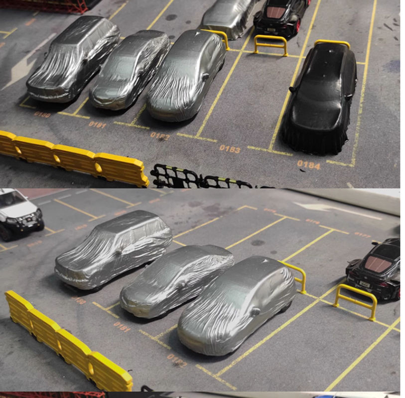 Handgefertigte Modellgarage für 1:64 Autos als Dekoration für Sandtische und Modellszenerien in Grau - Bild 1