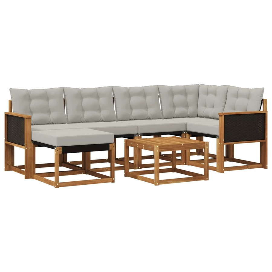 vidaXL Outdoor-Sofagarnitur aus Akazienholz und Textilene mit 7 Kissen in Natur und Grau - Bild 2