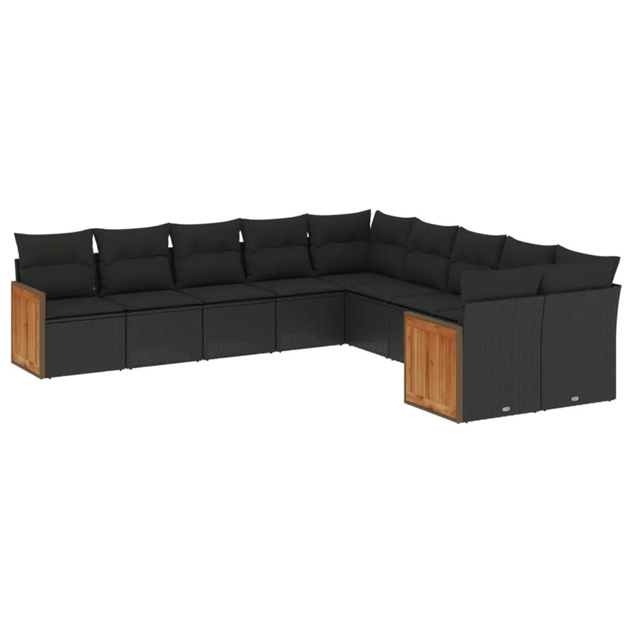 vidaXL 10-teilige Garten-Sofagarnitur in L-Form aus Poly-Rattan und pulverbeschichtetem Stahl in Schwarz mit UV-beständigen Kissen - Bild 2
