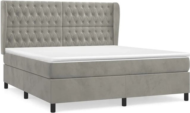vidaXL Boxspringbett mit Matratze in Hellgrau, Hybrid-Design mit Taschenfederkern und Samtbezug, B/T/H: 180 x 200 x 118 cm - Bild 1