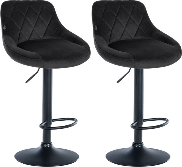 DELUKE 2er Set Barhocker FALON aus Samt in Schwarz, drehbar mit Lehne, B/T/H: 46 x 49 x 83 cm - Bild 1