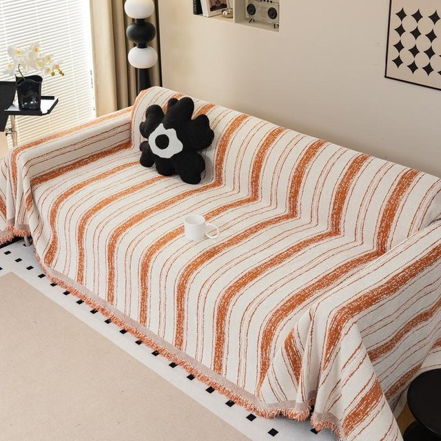 Super Six Gestreifte Sofabezug aus Chenille und Mikrofaser, Universal Vollabdeckung für das Sofa, B/T: 180 x 130 cm - Bild 1