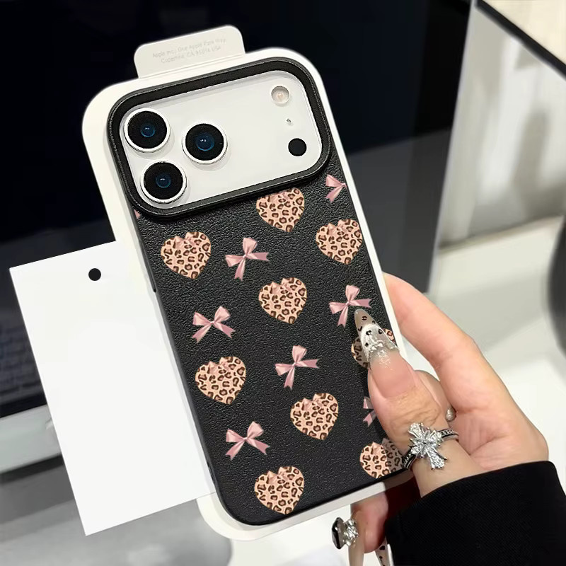 MOESOE Handyhülle mit Love Hearts Bogenmuster für iPhone 17 16 15 14 13 12 Pro Max Air in Pink, stoßfeste TPU Softcover mit Lederstruktur - Bild 2
