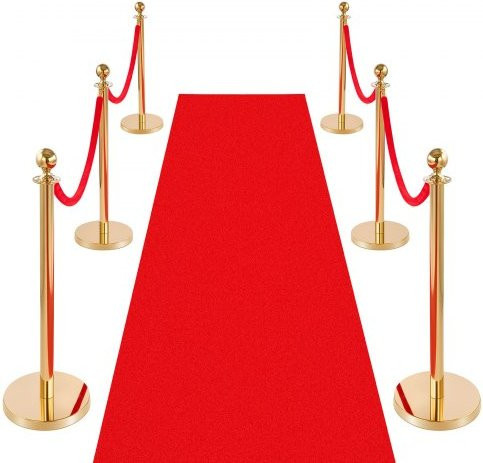 VEVOR Absperrpfosten Set aus Edelstahl in Gold mit rotem Teppich und 4 roten Samtseilen zur Personenlenkung für Events und Ausstellungen - Bild 1