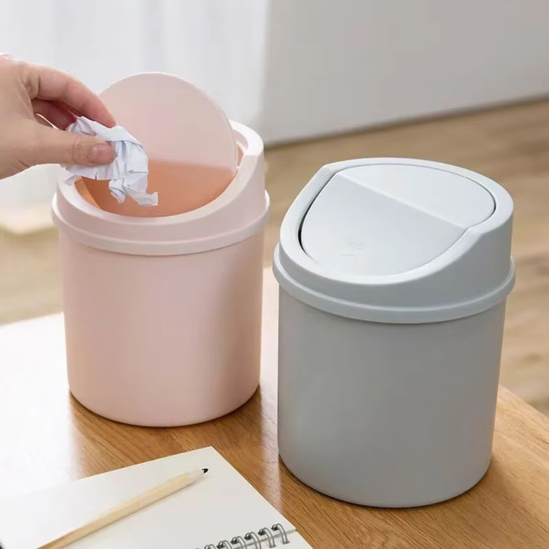 Mini Desktop Mülleimer mit Schaukeldeckel in Pink für Büro und Haushalt - Bild 2