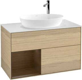 V&B Waschtischunterschrank Finion 100 mit Wandbeleuchtung in Weiß, B/T/H: 100 x 50,1 x 50,1 cm - Bild 1