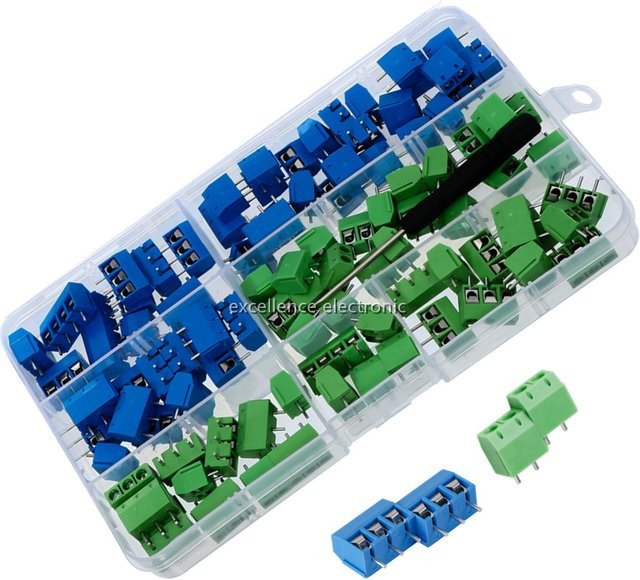 ZSDZFYLLK KF301 Schrauben-Terminal-Block Set aus Messing, 100 Stück, 5,0 mm, 2 Pin und 3 Pin, blau - Bild 1