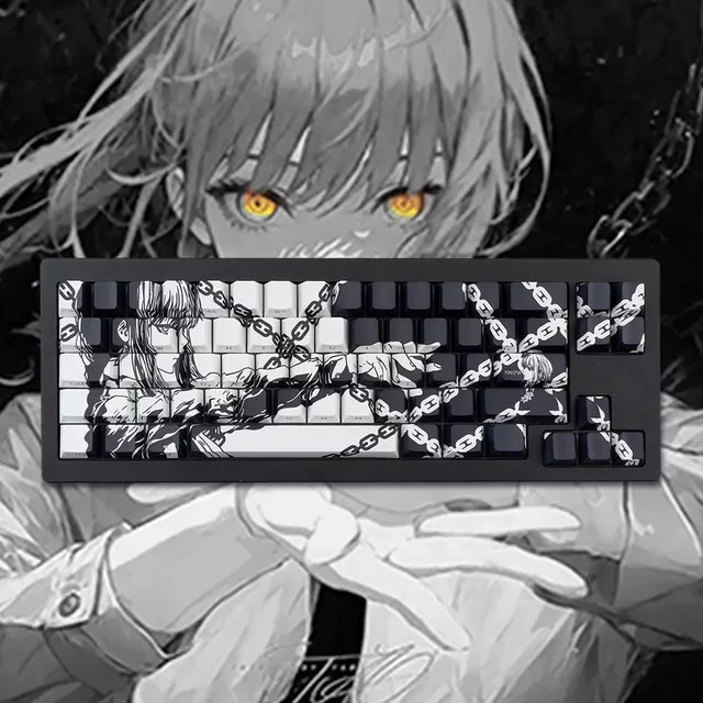 Chreey Makima Anime Tastenkappen Set aus PBT mit Dye-sub Beschriftung, 129 Tasten, Multicolour, passend für mechanische Tastaturen 64/68/71/108 Layout - Bild 1