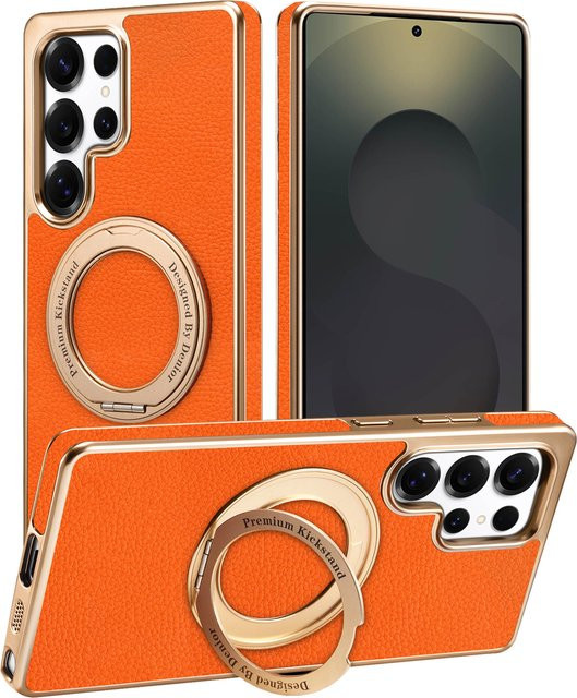 Denior Handyhülle aus PU-Leder mit 360 Grad drehbarer Halterung und Anti-Drop-Schutz für Samsung Galaxy S26, S25, S24 Plus und S24 Ultra in Litschi-Optik - Bild 1