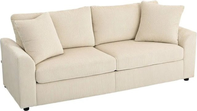 HOMCOM 3-Sitzer-Sofa mit Cordstoff und Metallrahmen in Cremeweiß - Bild 1