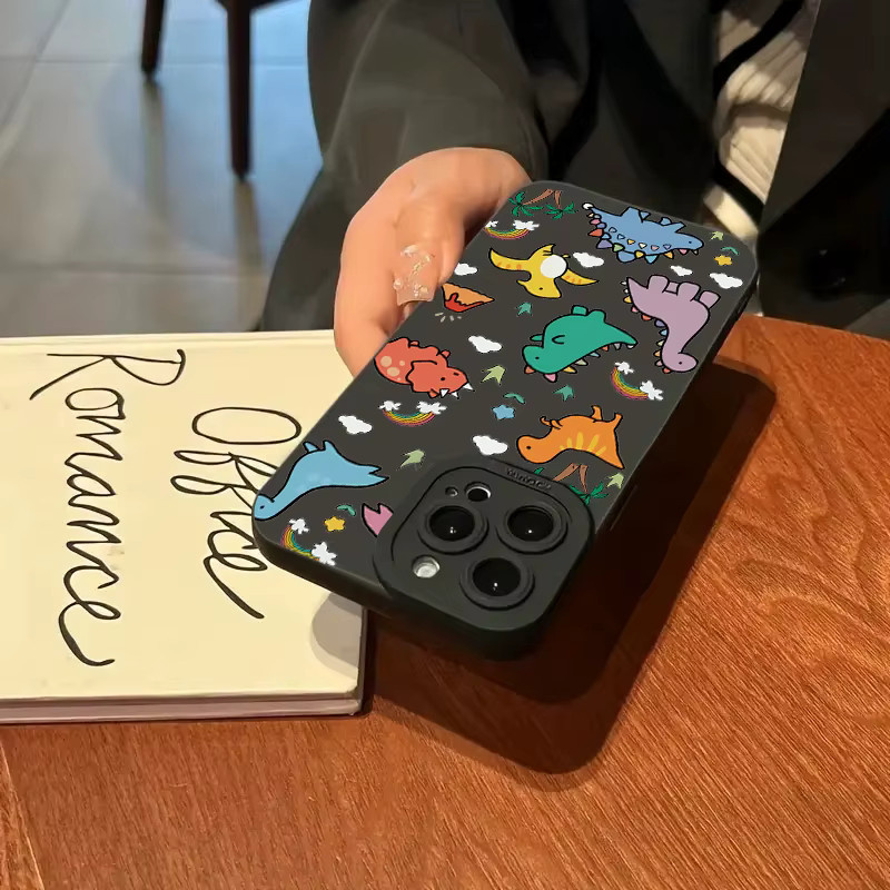 Bunte Handyhülle mit Cartoon-Dinosaurier und Blumen für iPhone 11 bis iPhone 17 Pro Max, weiche Abdeckung, Mehrfarbig - Bild 4
