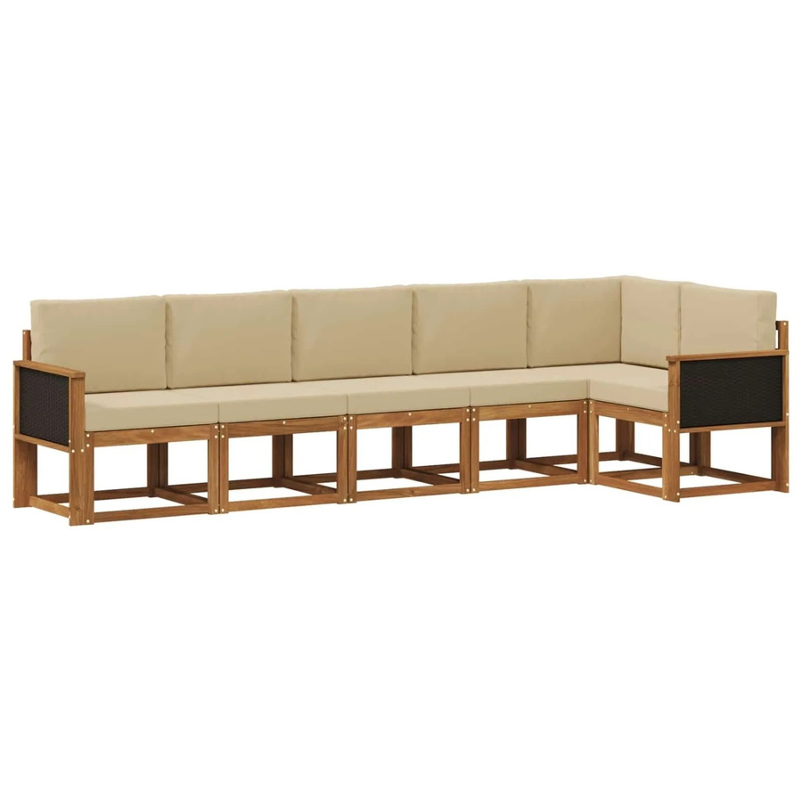 vidaXL Outdoor-Sofagarnitur L-Form aus Akazienholz mit Kissen in Natur und Beige - Bild 2