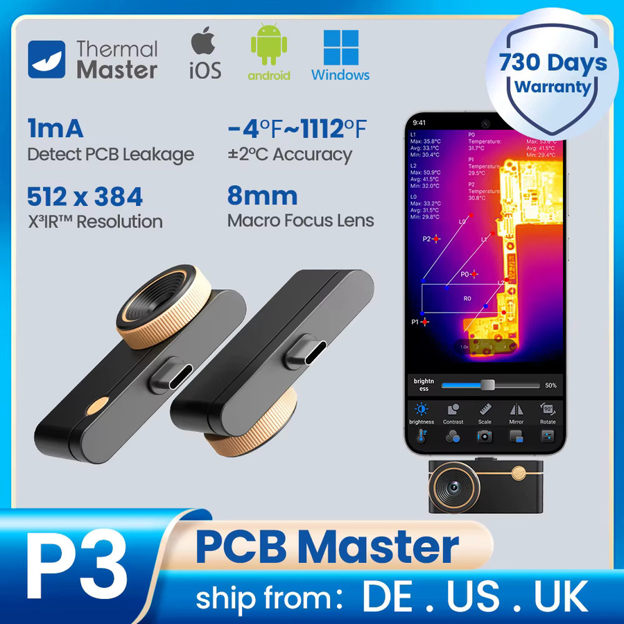 Thermal Master P3 Wärmebildkamera mit Makroobjektiv für iOS und Android, 512 x 384 x 3IR-Auflösung, Schwarz - Bild 2