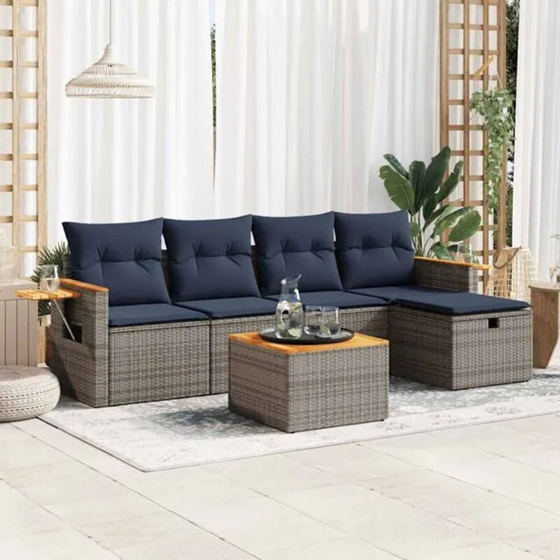 6-teilige moderne Garten-Sofagarnitur aus Poly-Rattan mit Kissen in Grau von vidaxl - Bild 1