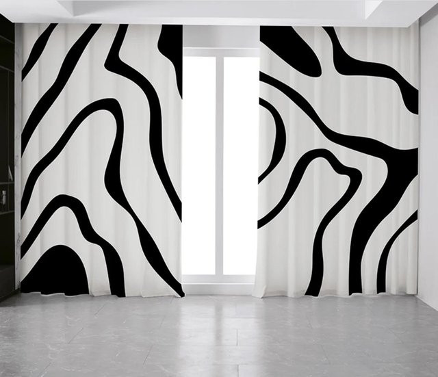 Verdunkelungsvorhänge mit Zebra-Muster in Schwarz und Weiß, 2er-Set aus Polyester für Schlafzimmer und Wohnzimmer, B: 55 cm, H: 120 cm - Bild 1