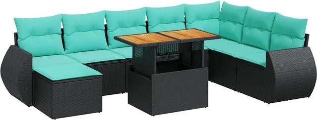 vidaXL 9-teilige Garten-Sofagarnitur aus Poly-Rattan mit Kissen in Schwarz - Bild 1