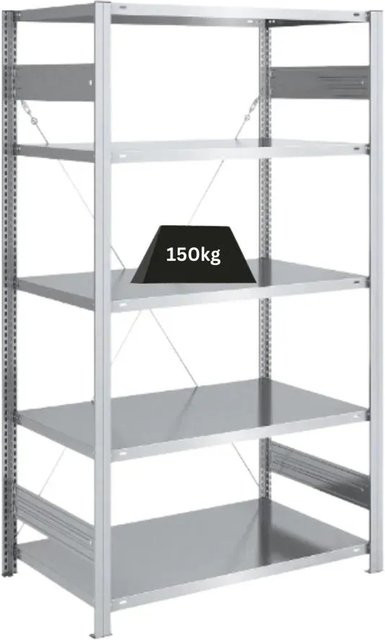 PROREGAL Schwerlastregal Silver Mamba, verzinkter Stahl, Farbe: Silver, H x B x T: 200 x 100 x 60 cm, 5 Ebenen mit je 150 kg Fachlast - Bild 1