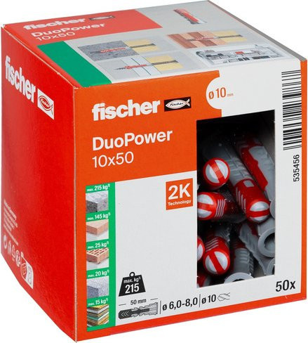 Fischer DUOPOWER 2-Komponenten-Dübel aus Nylon, Durchmesser: 10 mm, Länge: 50 mm, Farbe: Grau/Rot - Bild 2
