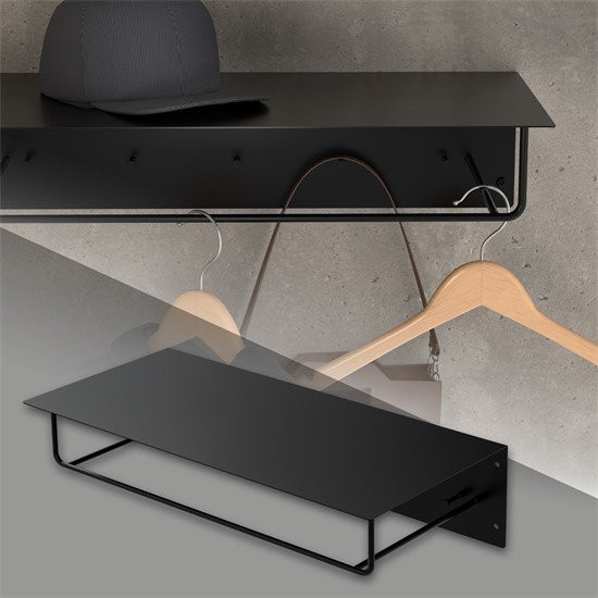 ML-Design Wandgarderobe mit Kleiderstange und Ablage aus Stahl in Schwarz matt, B/T/H: 60 x 30 x 15 cm - Bild 1