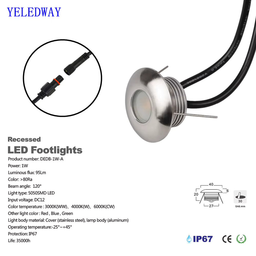 YELEDWAY LED Outdoor Treppenlicht in Silber, IP67 wasserdichte Einbauleuchte für Garten und Stufen, warmweißes Rundlicht - Bild 2