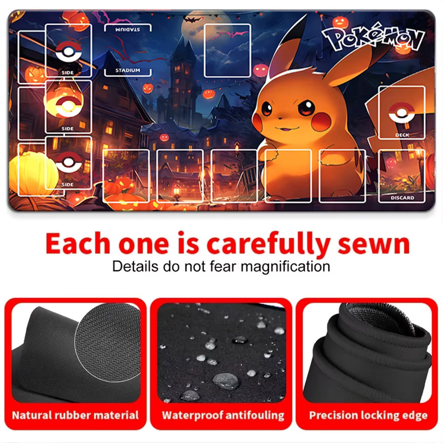 Potdemiel Pokemon TCG Spielmatte, Pikachu Halloween Gruselstadt-Design, Zubehör - Bild 4