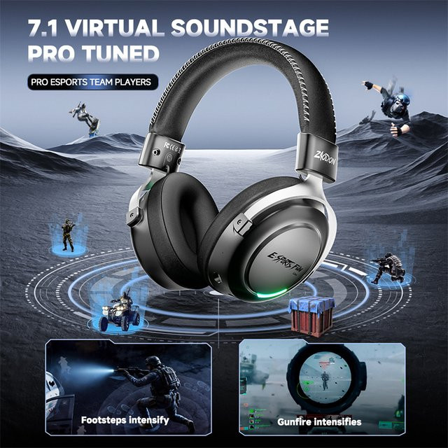 HAAYOT Kabelloser Gaming-Kopfhörer mit Bluetooth 6.0, 53-mm-Titan-Treiber, 7.1 Virtual Surround Sound und 15 ms Zero-Latency in Schwarz für PC, PS5 und Mobile - Bild 1