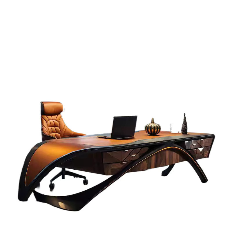 ZHIO Moderner Schreibtisch aus Holz in Braun mit glänzender Oberfläche für dein Home-Office - Bild 2