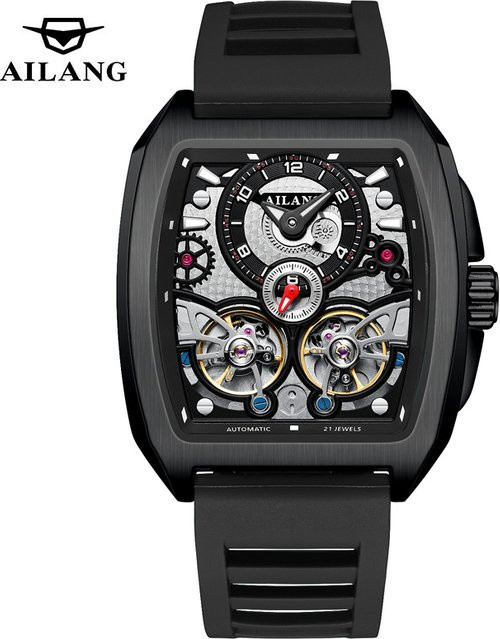 AILANG Armbanduhr, Mechanisch, Doppel Tourbillon, Silikon, Herren, Schwarz - Bild 1