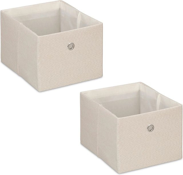 Relaxdays Aufbewahrungsbox 2er Set aus Stoff in Beige, faltbar, B: 16 cm, T: 20,5 cm, H: 25 cm - Bild 1