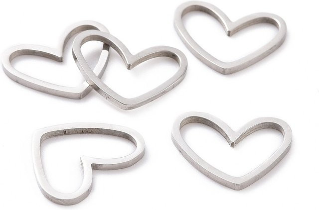 Verbindungsringe Edelstahl, Herz, Silber, 10,5 x 13 x 1 mm - Bild 1