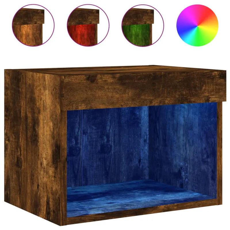Vidaxl LED-Nachttische im modernen Design aus Holzwerkstoff, 2er-Set, Farbe: Geräucherte Eiche/Braun - Bild 3