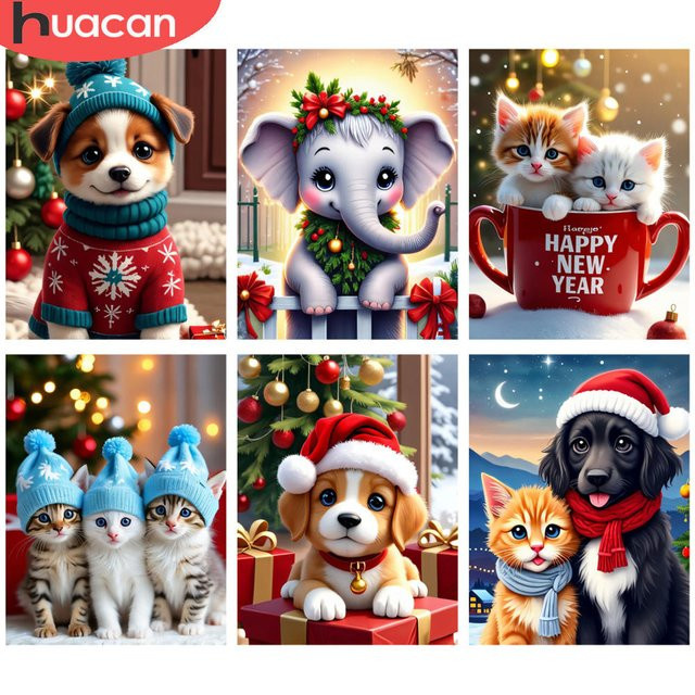 HUACAN Diamantmalerei Set Hund im Schnee Outfit 5D DIY Kunst Mosaik Strass Stickerei Kit Multicolor B: 30 cm, H: 20 cm, T: 20 cm - Bild 1