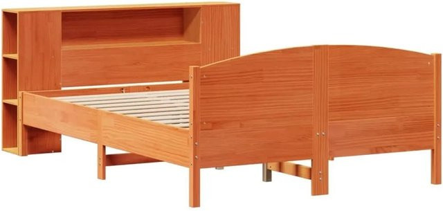 vidaXL Massivholzbett aus Kiefernholz mit Regal in Braun, B/T/H: 135 x 190 x 24 cm - Bild 1