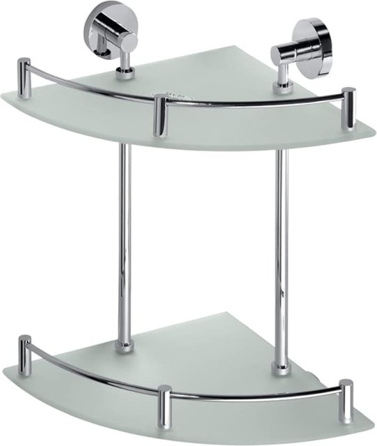 Brillantbad BOMEGA Glasablage Eckmodell mit 2 Flächen aus Milchglas und Messing in Chrom poliert, B/T/H: 39,0 x 27,0 x 27,0 cm - Bild 1