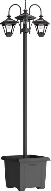 Outsunny Solar Stehleuchte mit Blumentopf und 3 LED-Lampenköpfen, Schwarz, Höhe: 185 cm, IP44 wetterfest für Garten und Balkon - Bild 1