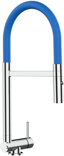 VIZIO Küchenarmatur für Vorfenster mit 360 Grad schwenkbarem Auslauf, umklappbar, inklusive abnehmbarer 2-Strahl Handbrause, Verchromt, Blau, Höhe: 45 cm - Bild 1