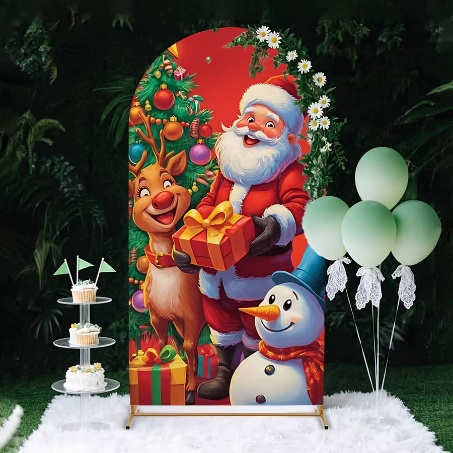 VIKAMA Weihnachtsbogen-Hintergrund mit Weihnachtsmann für Weihnachts-, Hochzeits-, Geburtstags- und Abschlussfeiern B: 120 cm, H: 50 cm - Bild 2